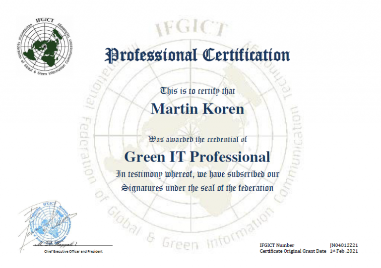 Martin Koren, the 1st International Certified ICT Auditor by IFGICT in Czech Republic